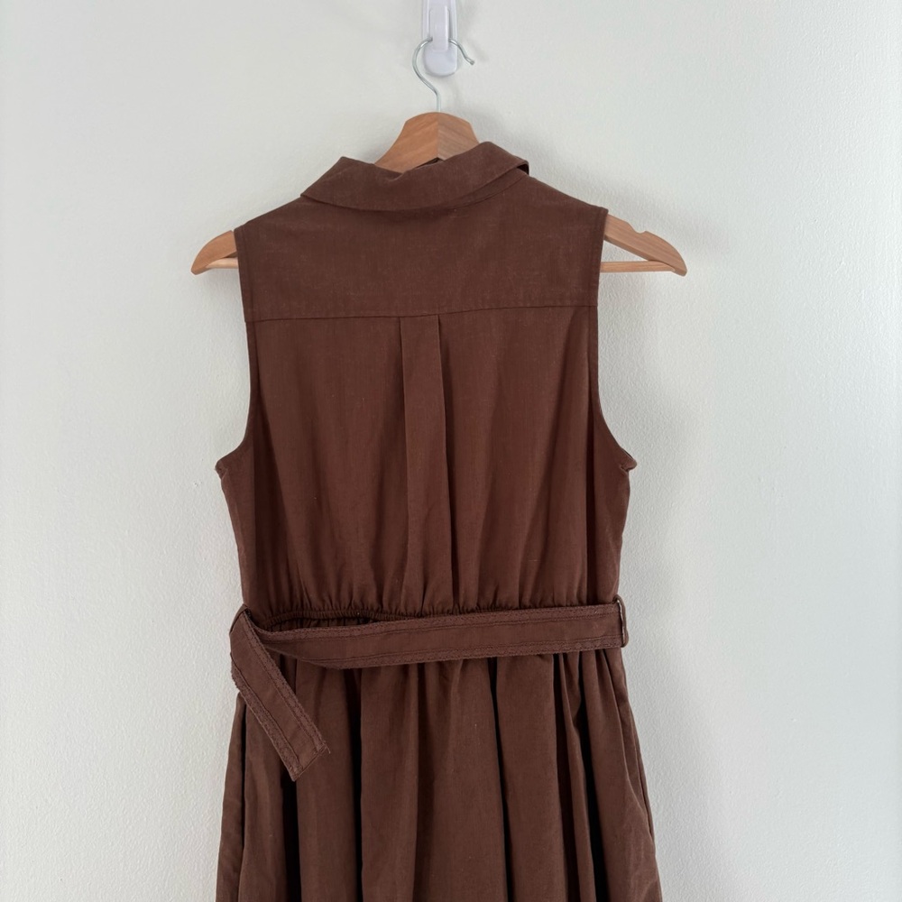Tuckernuck || En Saison Megumi‎ Linen Blend Midi Shirt Dress Belted Brown M - Picture 6 of 10